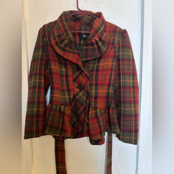 Jackets & Blazers - Plaid Women's Jacket - Red and Green
